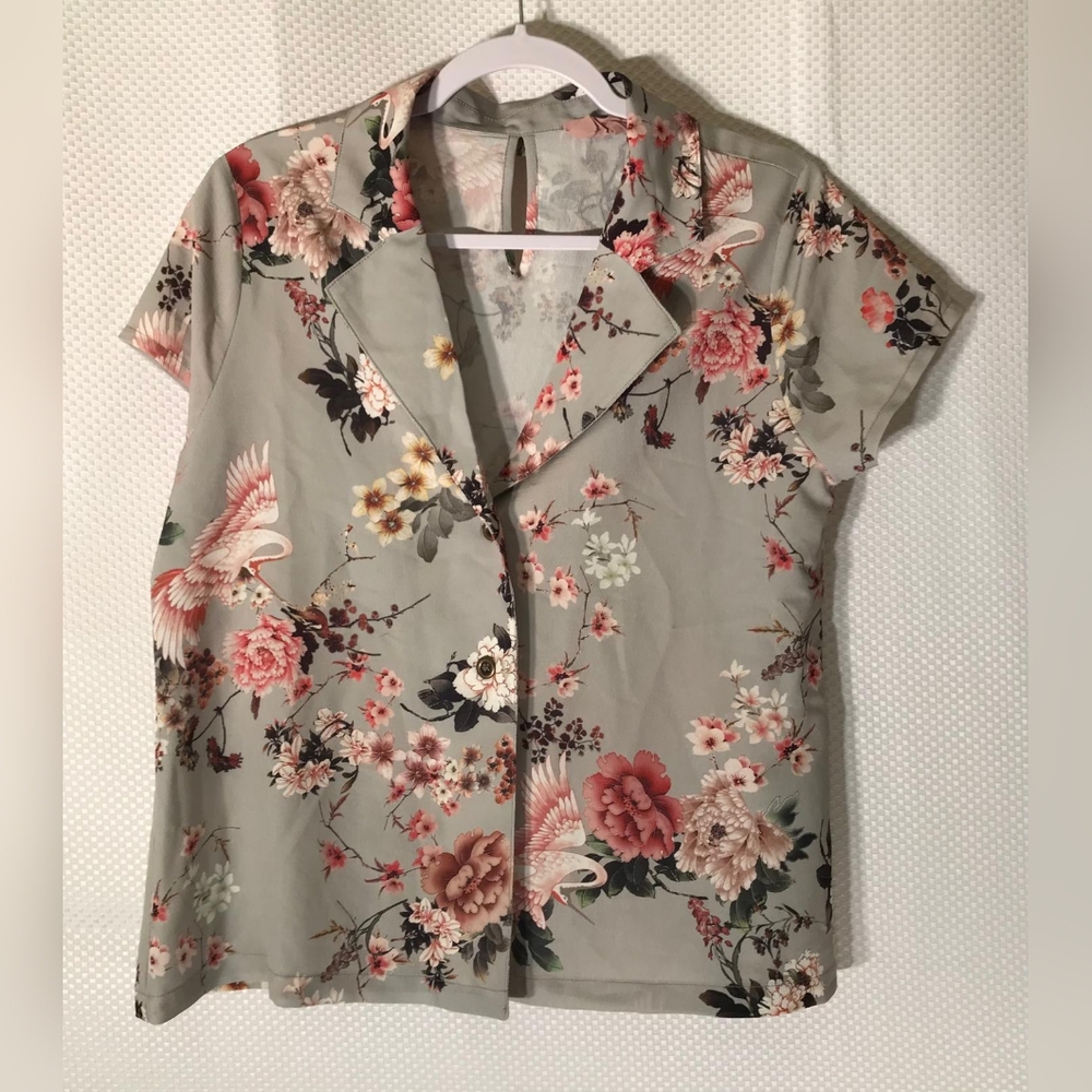 DAISY DRIVE Floral Print Short Sleeve Women's Top Zlze. L Made In Moroco